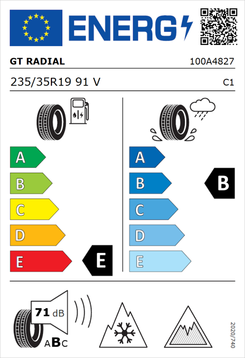 Tyre Label for GT Radial WinterPro2 Sport 235/35R19 91V