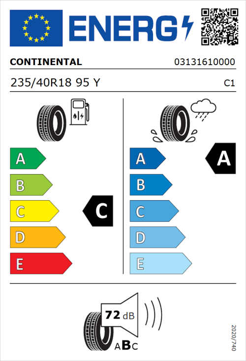 Tyre Label for Continental SportContact 7 235/40R18 95Y