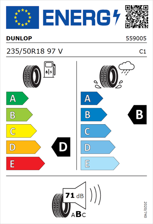 Tyre Label for Dunlop SP SPORT 01 235/50R18 97V