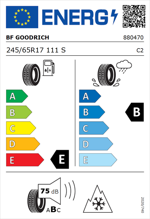 Tyre Label for BF Goodrich All Terrain T/A KO2 RWL 245/65R17 111S